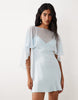 satin chiffon cape layer mini dress in blue