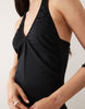 ruched halterneck drop waist maxi dress in black