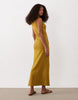 scoop front racer seam detail midi dress in golden green