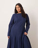 Curve slash neck maxi dress with full skirt in navy