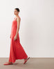 square neck seam detail midi dress in red