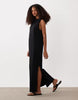 shoulder pad T-shirt midi dress in black