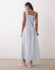 Esmee tie strap shirred maxi beach dress in blue & white stripe