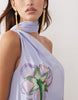 ARRANGE botanical floral embroidered one shoulder maxi dress in dusky blue