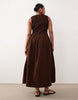 Curve crinkle scoop neck maxi sundress with shirred waist in black and brown gingham