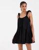 puff sleeve linen mix mini dress in black