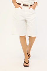 Motel Low Rise Denim Skater Shorts True White