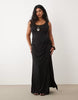 TFNC Plus slinky scoop neck knot detail split maxi dress in black