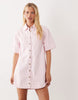 denim boxy shirt dress with pocket detail in pink