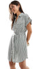 Vero Moda mini shirt dress with pockets in khaki green stripe