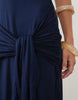 square neck with tie detail midi dress in navy