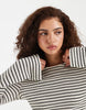 Vero moda stretch crochet knit bell sleeve mini dress in black and cream stripe