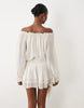 Oh Polly chiffon off the shoulder balloon sleeve layered skirt and tie detail mini dress in ivory