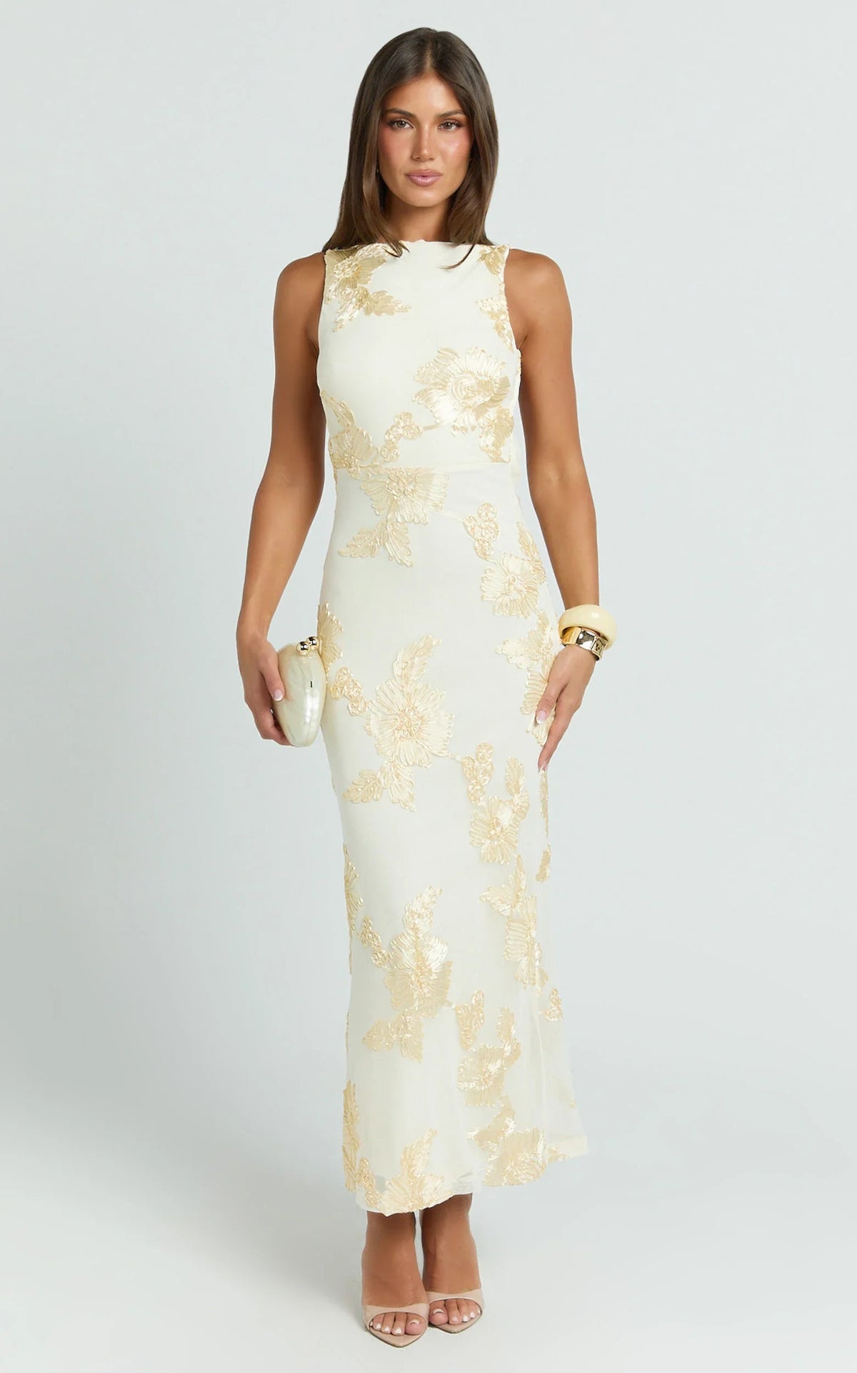 Freya Midi Dress - Boat Neck Backless Dress in Yellow