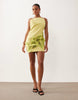 embroidered 3d leaves mini cami dress in lime green