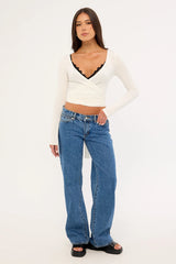 L&t Lila Wrap Long Sleeve V Neck Top White