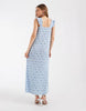 PIECES plissé maxi dress with frill sleeves in blue floral