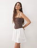 cami square neck with dropped waist mini dress in polka dot print with flippy skirt