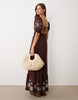 Miss Selfridge puff sleeve maxi dress with embroidery