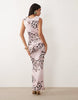 Missy Empire slinky cowl neck ruched detail maxi dress in pink butterfly print