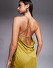 bias cut plunge bodice maxi dress with godets in olive