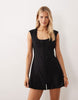 square neck button down mini sundress in black