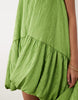 satin mini racer dress with asym bubble hem in green