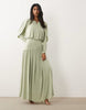 Daska ruched drop asymmetric waist with keyhole maxi dress in sage