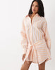 Noughts & Kisses pinstripe wrap waist shirt mini dress in orange