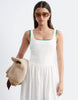 & Other Stories corset detail midi dress with puff skirt in white