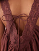 v-neck poplin mini smock sundress with lace overlay in warm chocolate