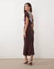 lace appliqué grown on sleeves bias cut satin dress in plum