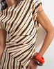 Topshop linen rich fallen shoulder midaxi dress in natural stripes