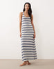 knit jersey racer midi dress in blue and cream stripe