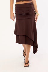 Feners Gresca Asymmetrical Midi Skirt Chocolat Moka