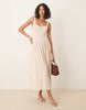 crinkle sweetheart neck midi dress in stone