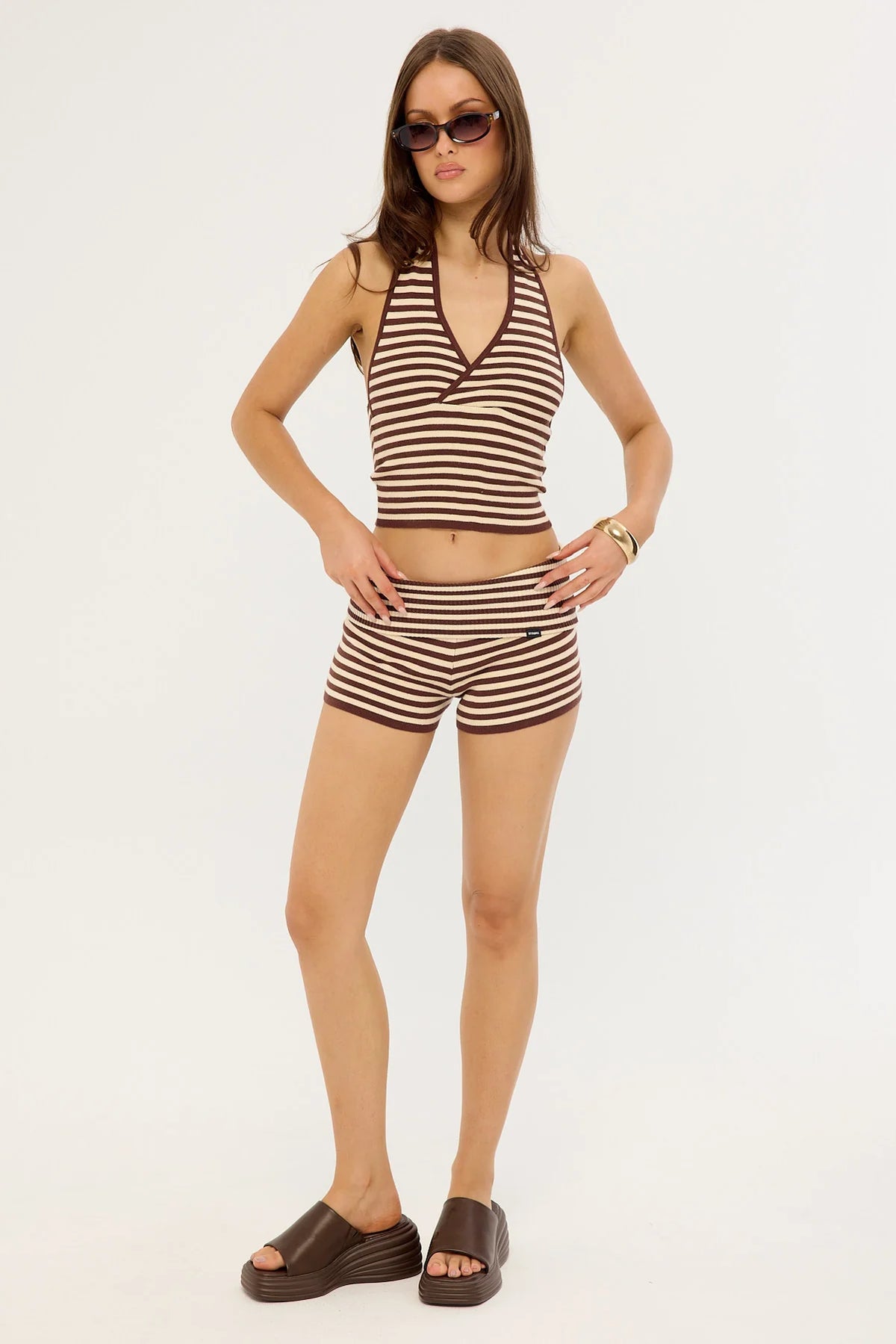 Thrills Mackenzie Knit Booty Short Butter Cream Stripe
