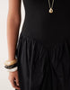 basque waist midi dress with woven skirt in black