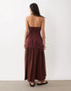 cotton sateen bandeau maxi sundress with dropped waist poplin skirt in warm chocolate