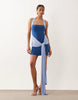contrast sash detail halterneck mini dress in blue
