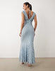 v neck fishtail polka dot print maxi dress in blue