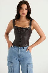 bitter chocolate vegan leather corset