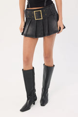 Neovision Divinity Washed Denim Pleated Skirt Washed Black