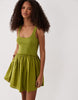 scoop ribbed bodice with poplin skirt mini dress in olive