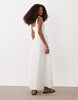 scoop neck midi dress with ribbed bodice and poplin skirt in white