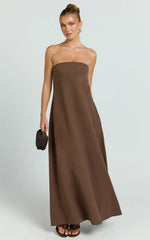 Emmie Midi Dress - Strapless Trapeze Dress in Chocolate