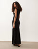 slash neck dropped waist hybrid midaxi dress in black