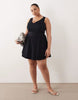 Curve waisted v neck mini sundress with seaming details in black