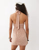 cotton-linen blend halter neck mini sundress with sculpted bust in stripes