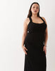 Curve scoop front racer seam detail midi dress in black